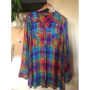 Taylor - Celebrate Love Rainbow Plaid Twill Button Front Slim Fit Shirt 4X